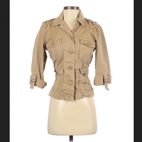 Lucky Brand Jacket  XS Utility Khaki Safari Pockets Button - Picture 1 of 8